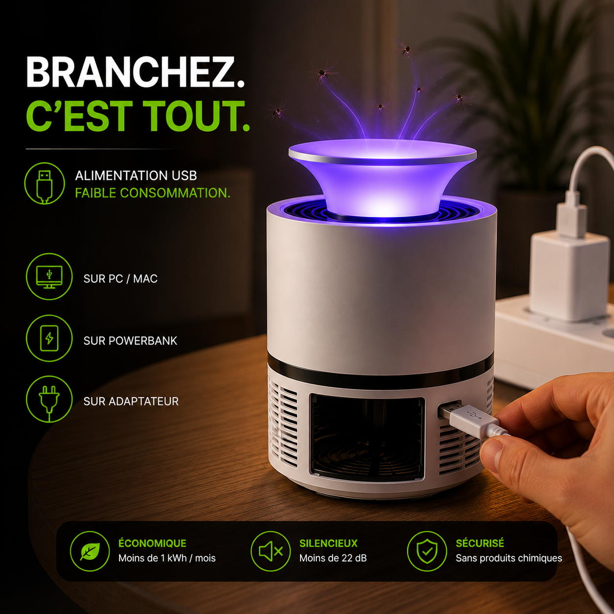 Piège à moustiques USB silencieux