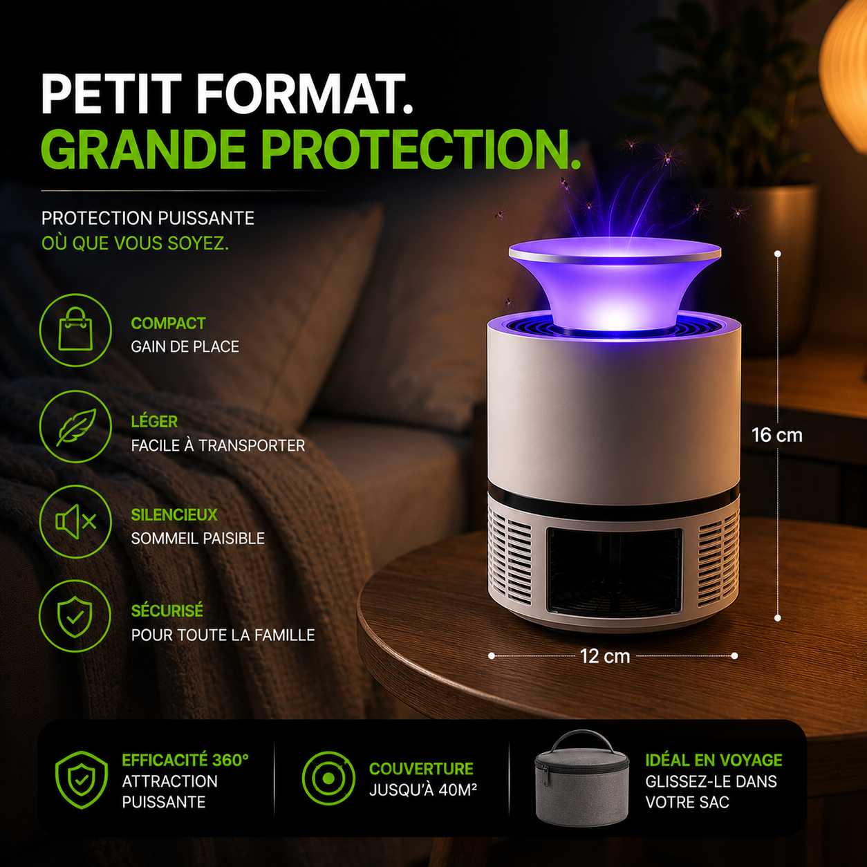 Piège à moustiques USB silencieux
